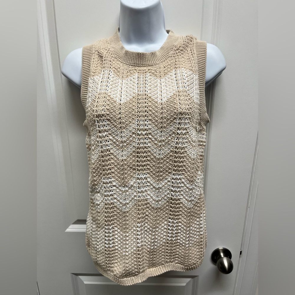 Banana Republic Tank Top Womens  Beige White Chevron Knit Sleeveless Cotton SZ S - Picture 2 of 8